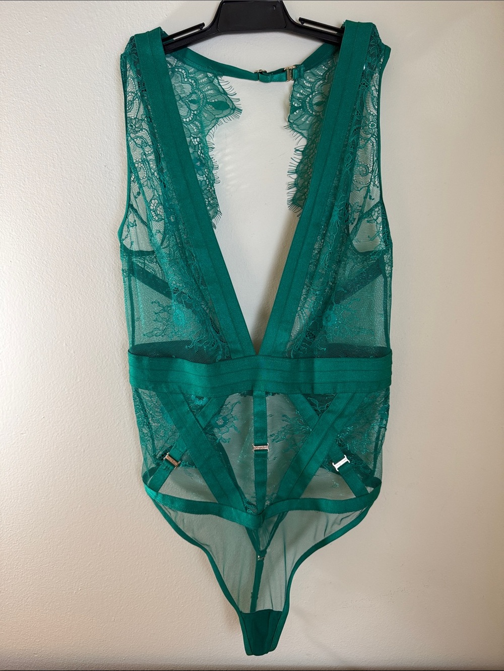 Honey Birdette Belinda Emerald Lace Plunge Bodysuit sz. M